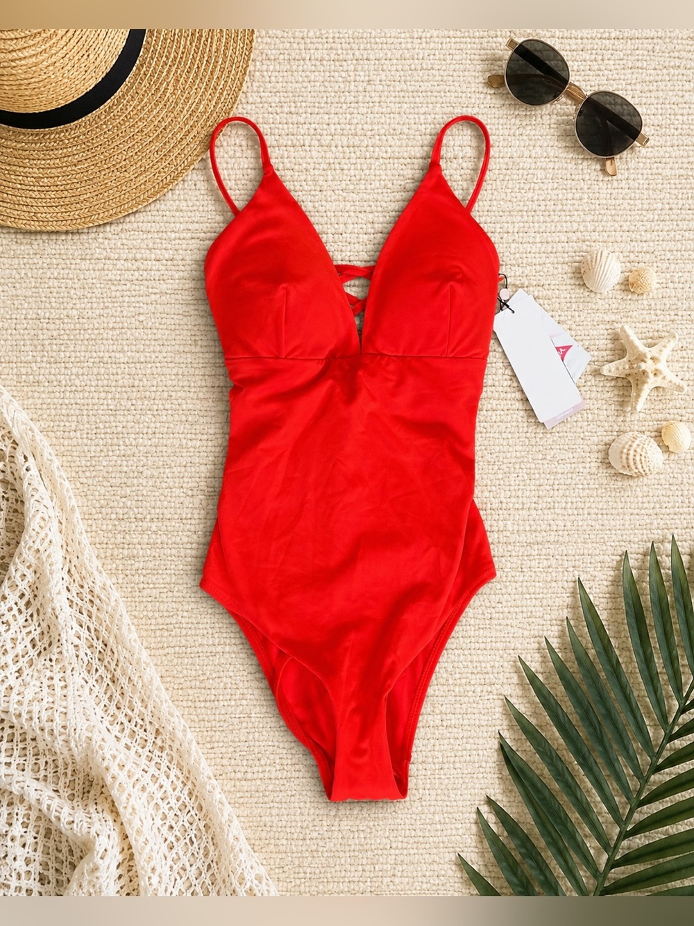 CALIA Triangle Strappy Back One Piece Swimsuit Red Size 6 NWT